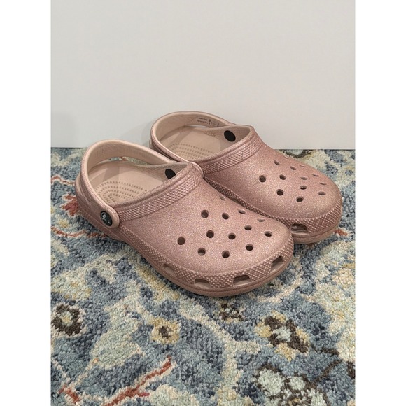 CROCS Other - Crocs Classic Clog Girls 4 Rose Gold Glitter Sparkle Comfort